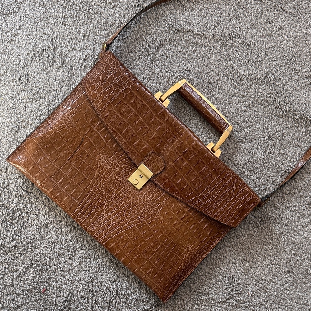 Vintage Italian Brown Crocodile Laptop Bag
